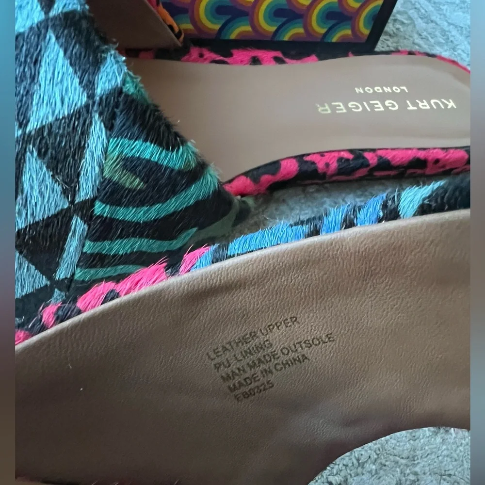 Kurt Geiger London Pony Fur Statement Mules Multicolor Eagle Women’s Size 10
